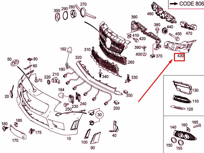 NEW MERCEDES-BENZ SLK R172 FRONT BUMPER RIGHT BASIC MOUNTING A1728850465