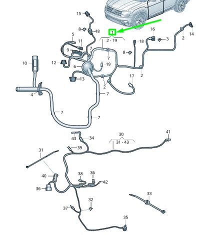 NEW VOLKSWAGEN ATLAS CA1 FRONT LEFT DOOR CABLE HARNESS 3CN971120T