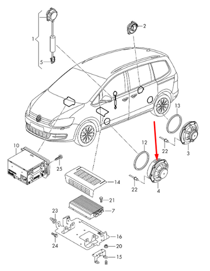 new volkswagen sharan 7n front door sound speaker 7n0035454a original