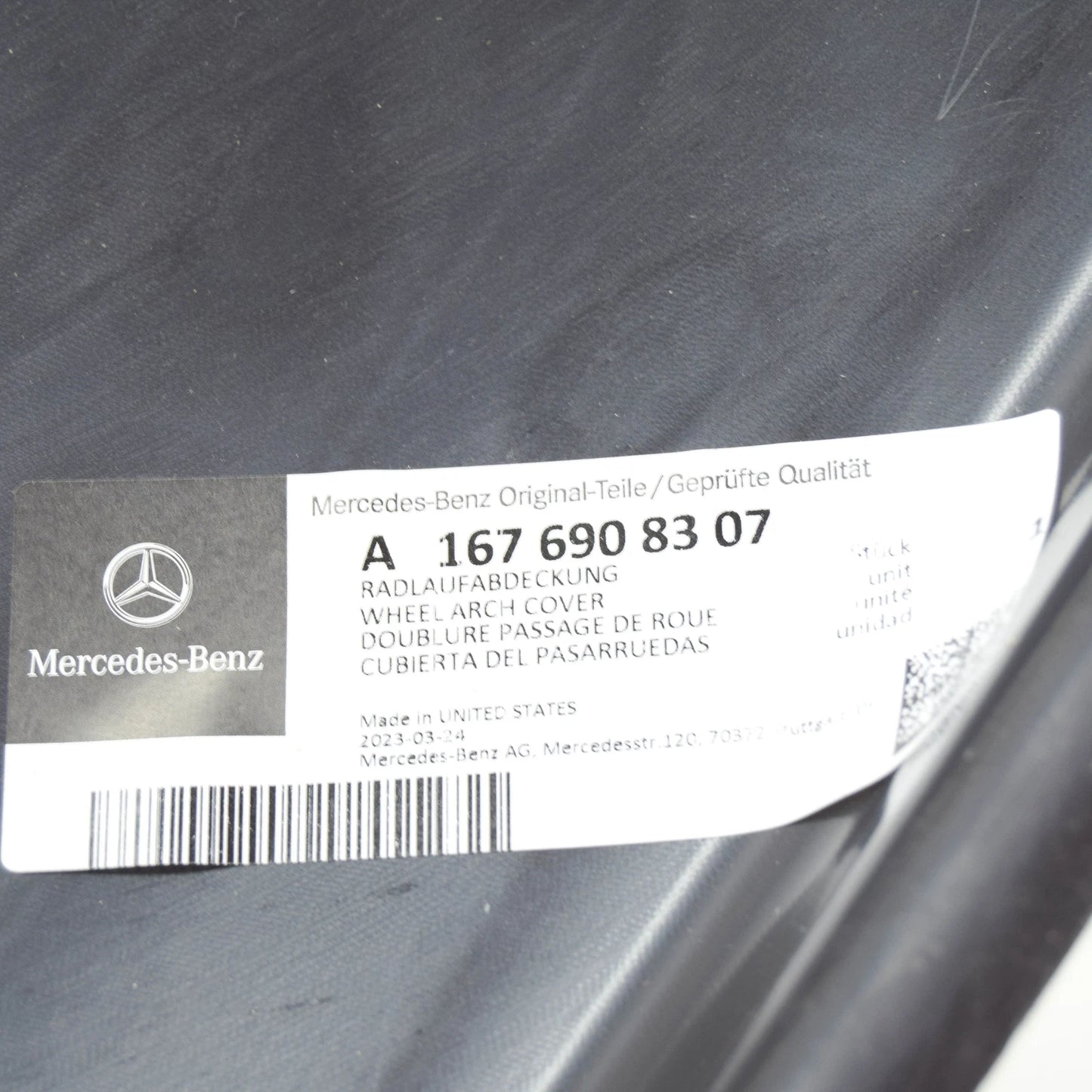 NEW MB GLE W167 FRONT RIGHT WHEEL HOUSING LINER FRONT PART A1676908307 ORIGINAL