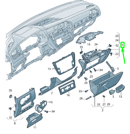 new volkswagen tiguan ad mk2 glove box mount lhd 5nb857101rm5 original