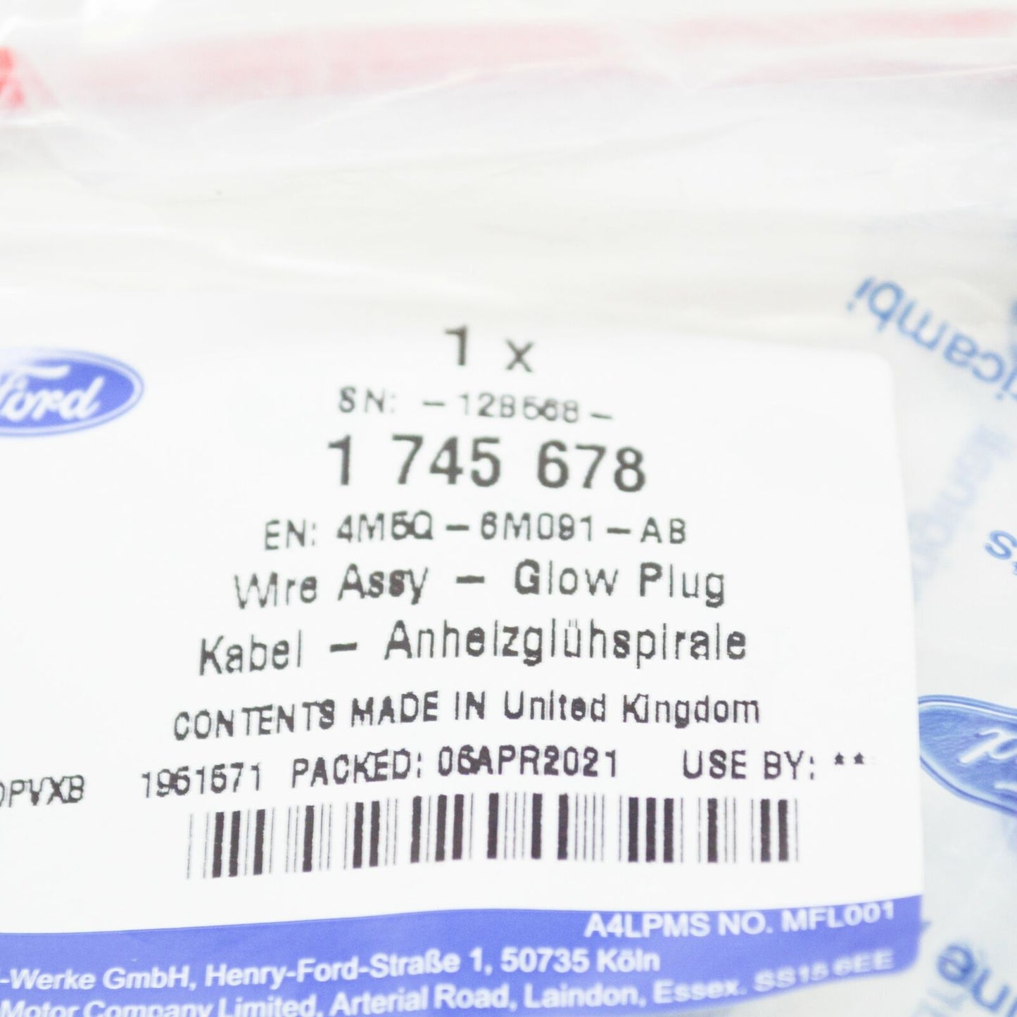 new ford focus mk2 glow plug wire assy 1745678 4m5q-6m091-ab original