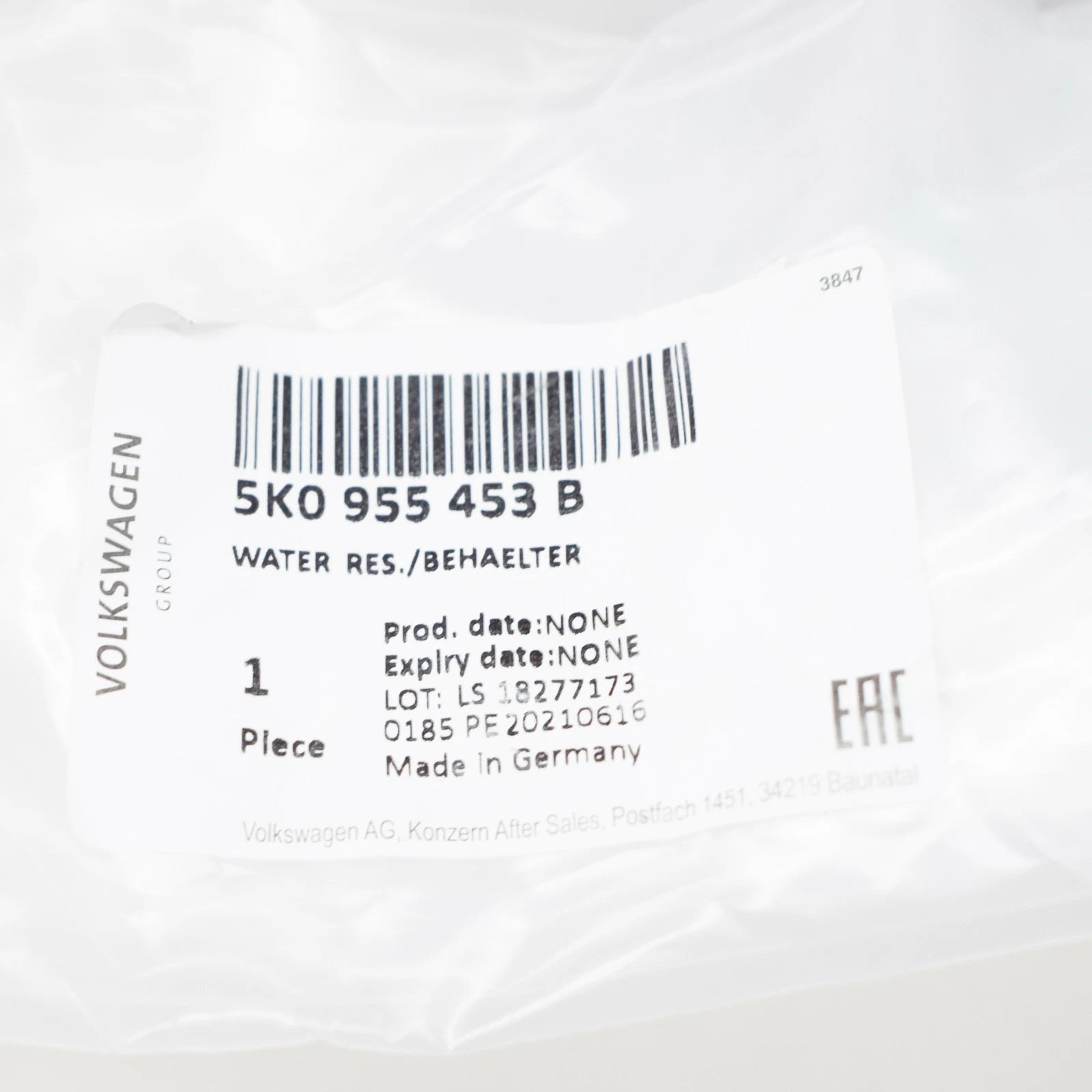 NEW VOLKSWAGEN GOLF MK6 WINDOW WASHER RESERVOIR TANK 5K0955453B ORIGINAL