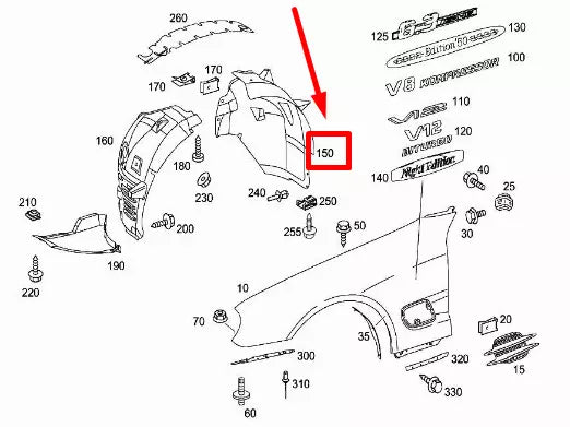 NEW MERCEDES-BENZ SL R230 FRONT LEFT INNER FENDER REAR PART A2306980530 ORIGINAL