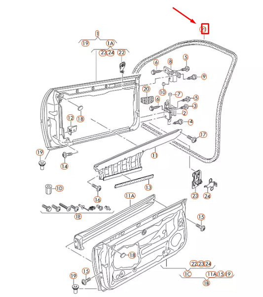 NEW AUDI A3 8P FRONT DOOR SEAL RUBBER 8P4831721C6V9 ORIGINAL