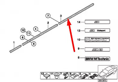 NEW BMW 3 E30 REAR RIGHT DOOR MOLDING TRIM 51131960734 1960734 ORIGINAL