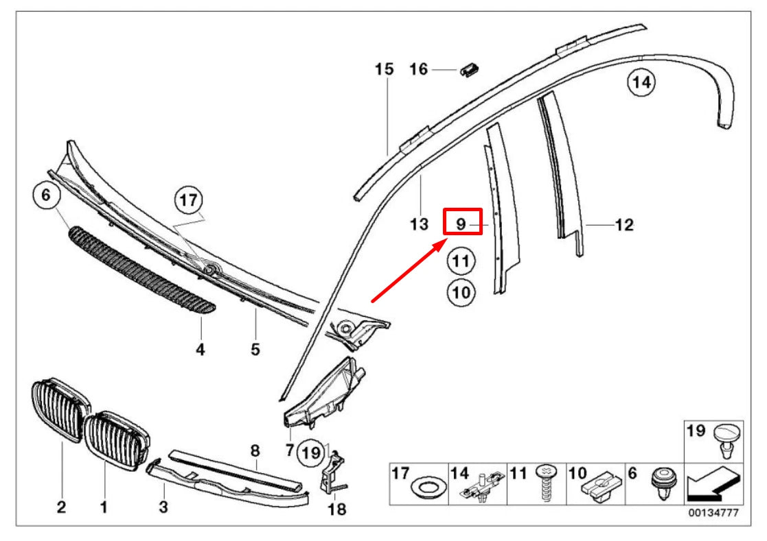 NEW BMW 3 E46 FRONT LEFT DOOR WINDOW FRAME COVER 51332695283 2695283 ORIGINAL