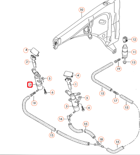 NEW VW TOUAREG 7LA RIGHT HEADLIGHT WASHER 7L6955978A ORIGINAL