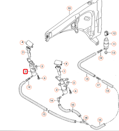 NEW VW TOUAREG 7LA RIGHT HEADLIGHT WASHER 7L6955978A ORIGINAL