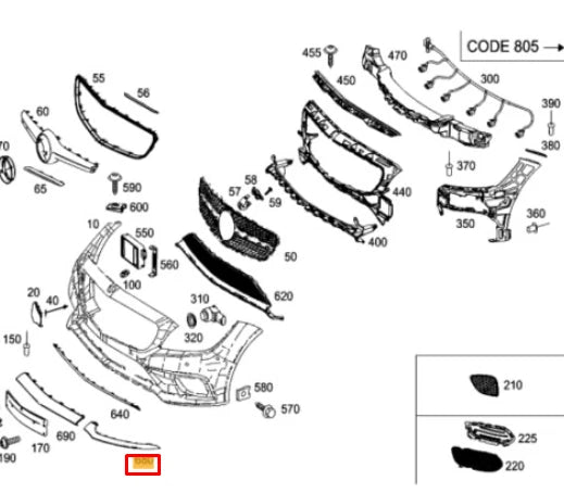 NEW MB C W205 FRONT BUMPER LOWER RIGHT CHROME LIP A2058852000