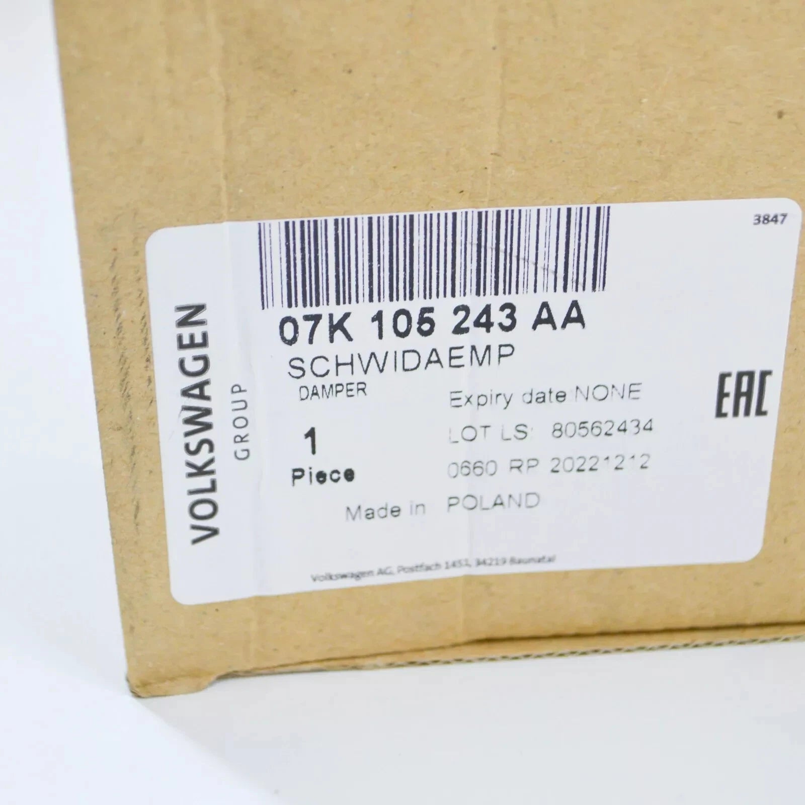 NEW AUDI RS3 2.5 CRANKSHAFT VIBRATION DAMPER 07K105243AC ORIGINAL 07K-105-243-AC