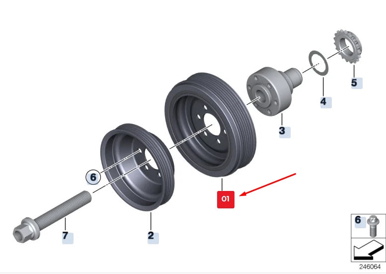 NEW BMW 5 GRAN TURISMO F07 ENGINE CRANKSHAFT PULLEY 11237597422 7597422 ORIGINAL