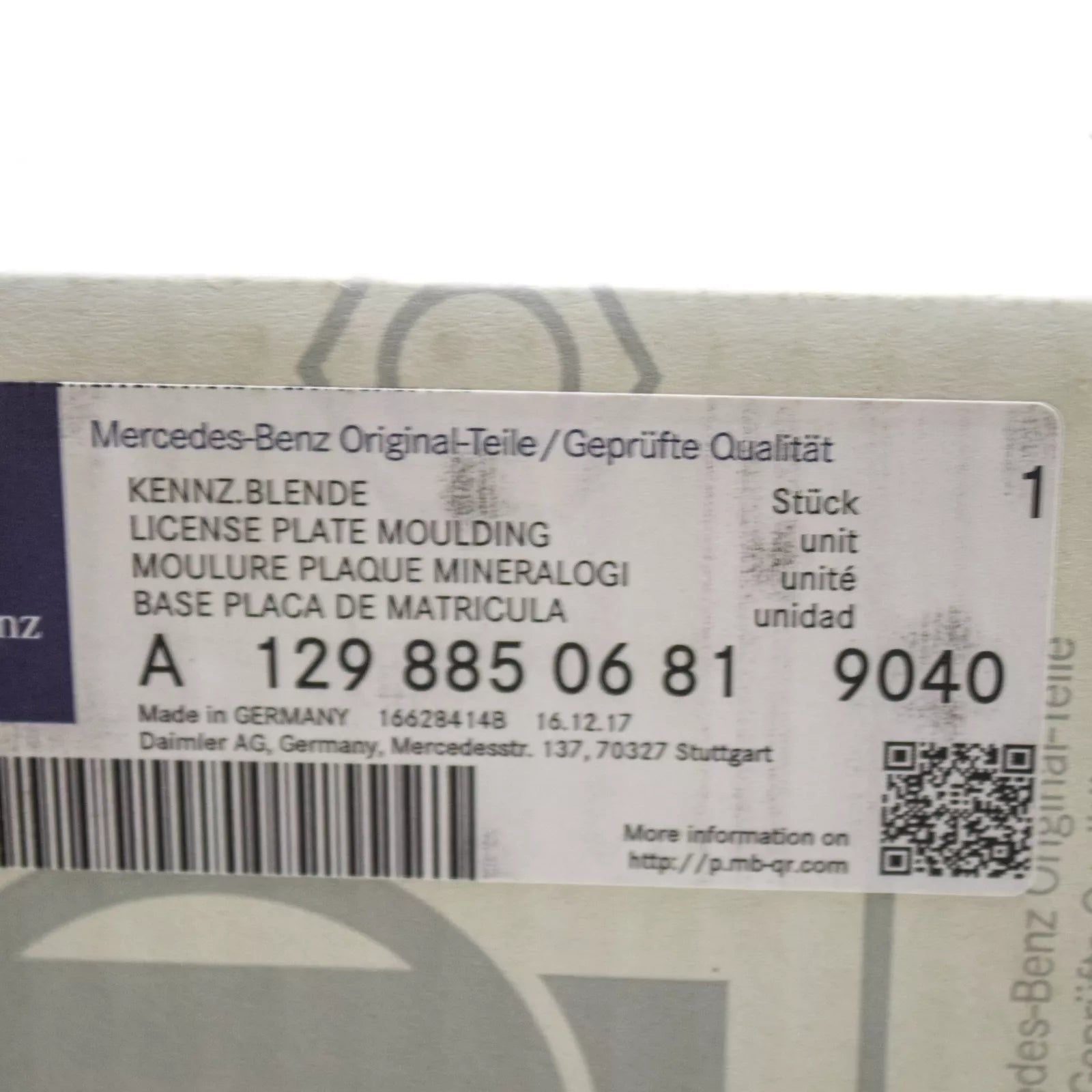 NEW MERCEDES-BENZ SL R129 FRONT LICENSE PLATE HOLDER A12988506819040 ORIGINAL