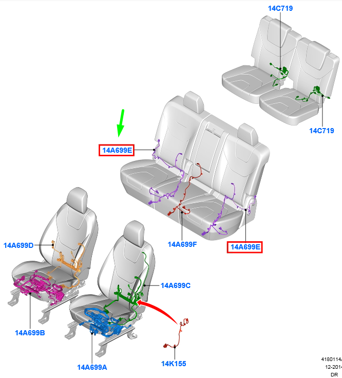 new ford galaxy mk3 rear right seat wire assy 2027795 original