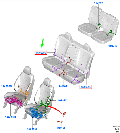 new ford galaxy mk3 rear right seat wire assy 2027795 original
