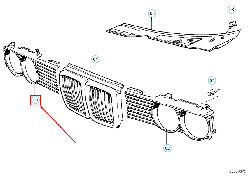 NEW BMW 7 E32 FRONT RIGHT HEADLIGHT LAMP GRILLE 51131938426 ORIGINAL