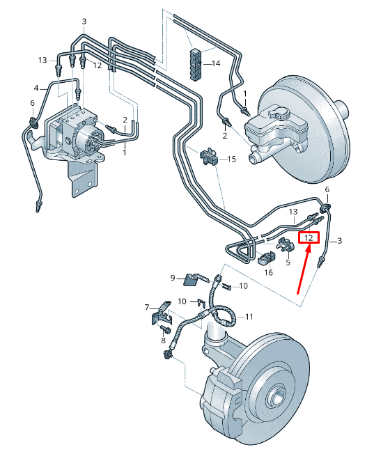 new skoda octavia 5e mk3 right brake line lhd 5q1614726k original