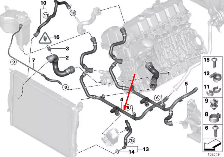 NEW BMW 3 E90 LOWER COOLANT HOSE 17127548224 3.0 PETROL 171KW ORIGINAL