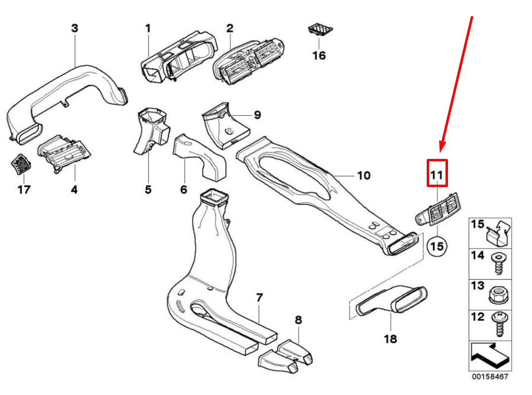 new bmw 5 e60 center console air vent 6911437 64226911437 original