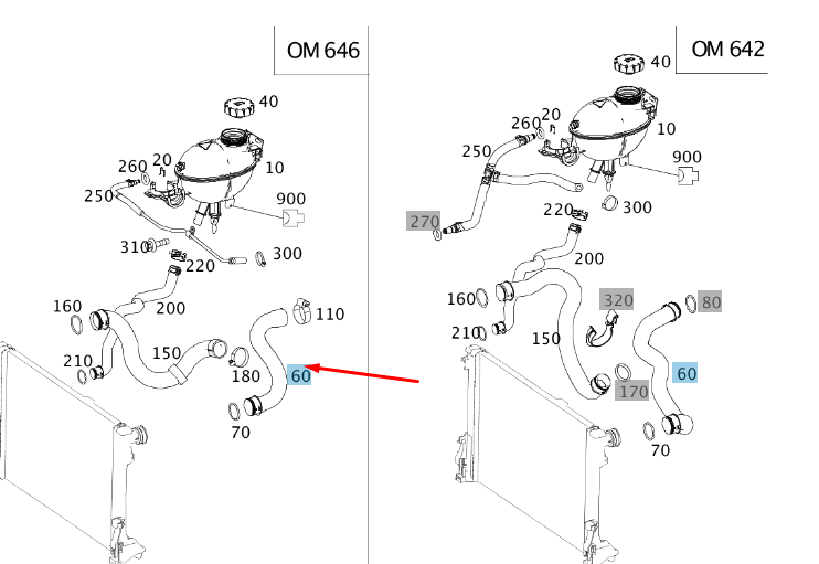 NEW MERCEDES-BENZ C W204 LEFT SIDE RADIATOR HOSE A2045010582 ORIGINAL