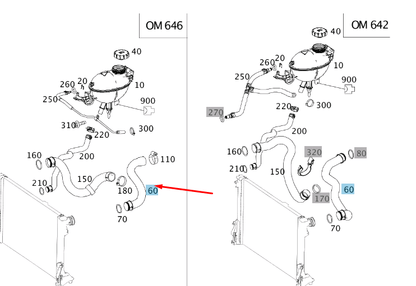 NEW MERCEDES-BENZ C W204 LEFT SIDE RADIATOR HOSE A2045010582 ORIGINAL