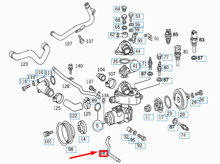NEW MERCEDES-BENZ S W140 WATER PUMP DRAIN TUBE A1042030802 ORIGINAL