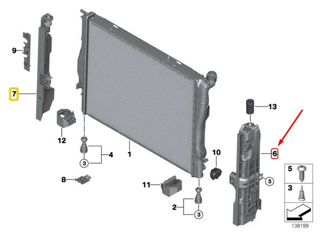 NEW BMW X1 E84 LEFT RADIATOR MOUNT CARRIER BRACKET 17107524912 7524912 ORIGINAL