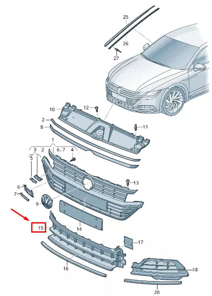 NEW VW ARTEON 3H FRONT LOWER CENTER BUMPER GRILLE 3G8853677A041 ORIGINAL