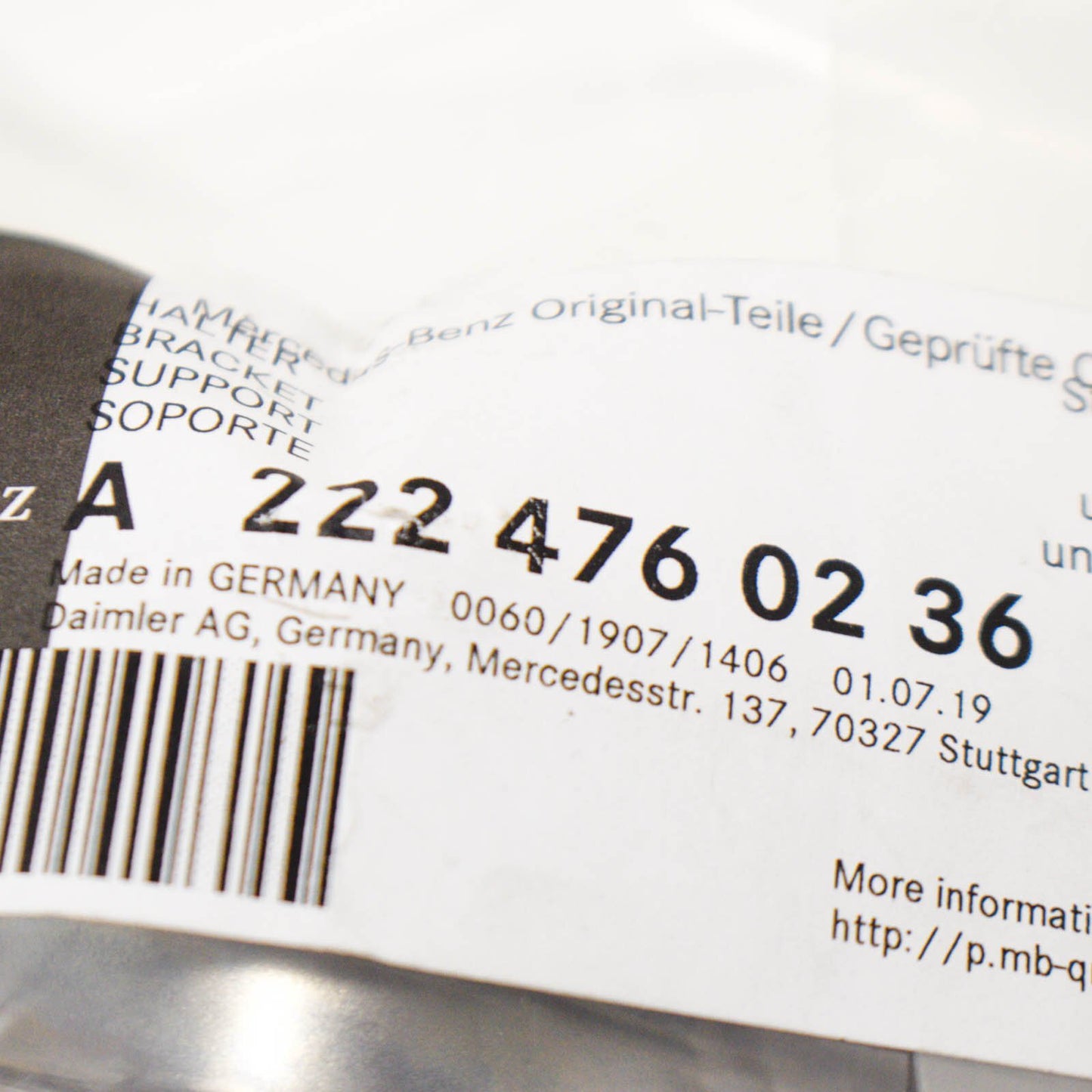 NEW MERCEDES BENZ S W222 REGENERATION VALVE HOLDER BRACKET A2224760236 ORIGINAL