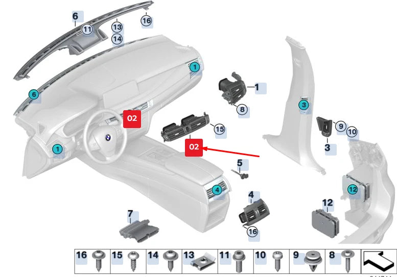 NEW BMW X5 F15 CENTER DASHBOARD FRESH AIR GRILLE 64229252648 9252648 ORIGINAL