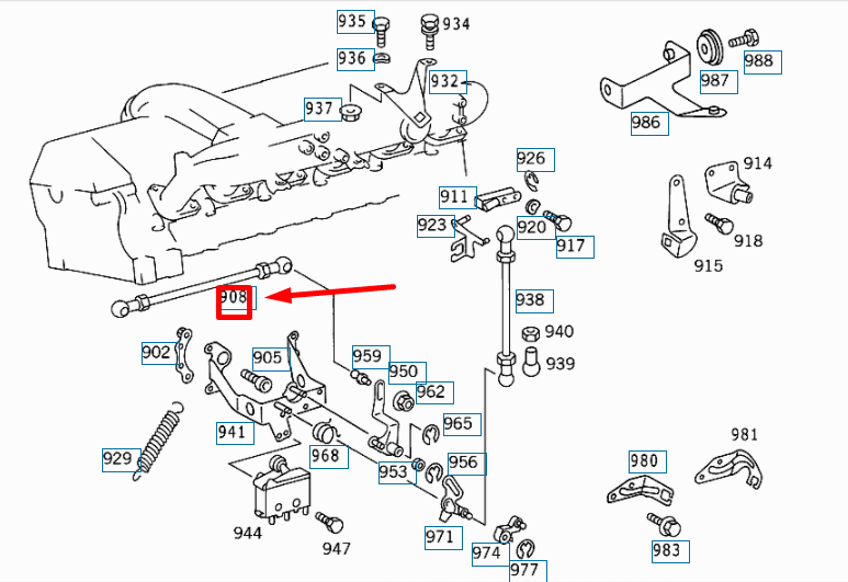 NEW MB S W140 REVERSING LEVER TO INJECTION PUMP ROD A0010705275 ORIGINAL