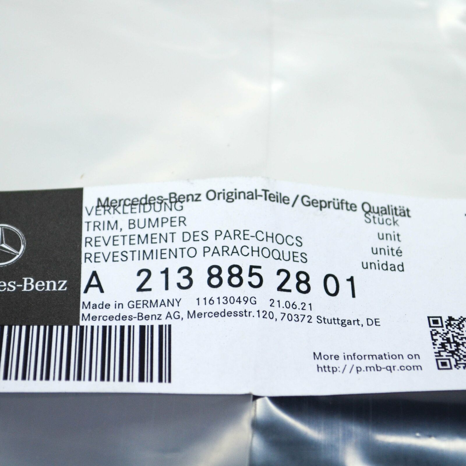 NEW MERCEDES-BENZ E W213 REAR BUMPER RIGHT SIDE BOTTOM TRIM A2138852801 ORIGINAL