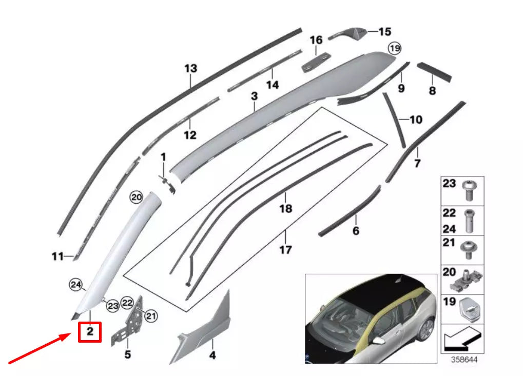 NEW BMW I3 I01 LEFT EXTERIOR COLUMN A COVER 51447369625 7369625 ORIGINAL