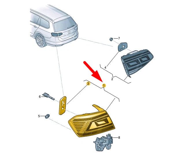 NEW VW PASSAT VARIANT B8 REAR RIGHT OUTER LED TAILLIGHT 3G9945208P ORIGINAL