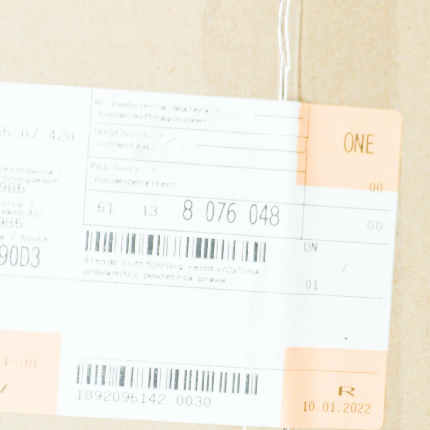 NEW BMW M5 F90 FRONT SIDE PANEL RIGHT AIR DUCT COVER 51138076048 ORIGINAL