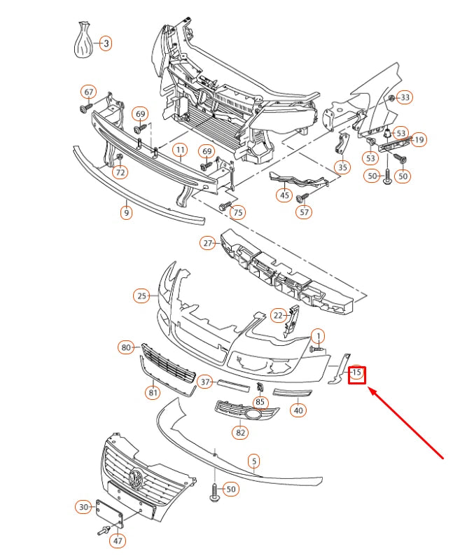 NEW VOLKSWAGEN PASSAT B6 FRONT BUMPER RIGHT GUIDE PIECE 3C0807178 ORIGINAL