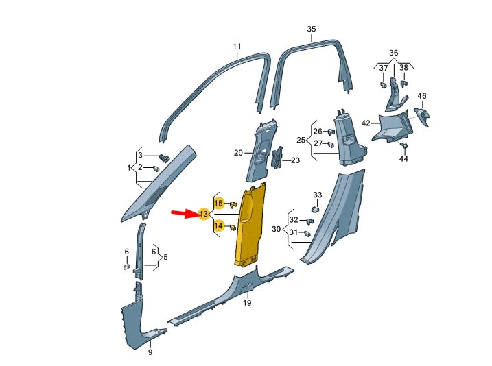 NEW VW TOUAREG CR MK3 LEFT SIDE B PILLAR LOWER TRIM 760867291C4PK ORIGINAL