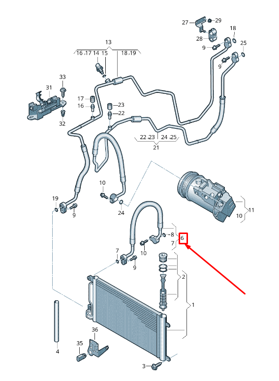 new audi a1 mk1 a/c refrigerant line 6r0820721af original