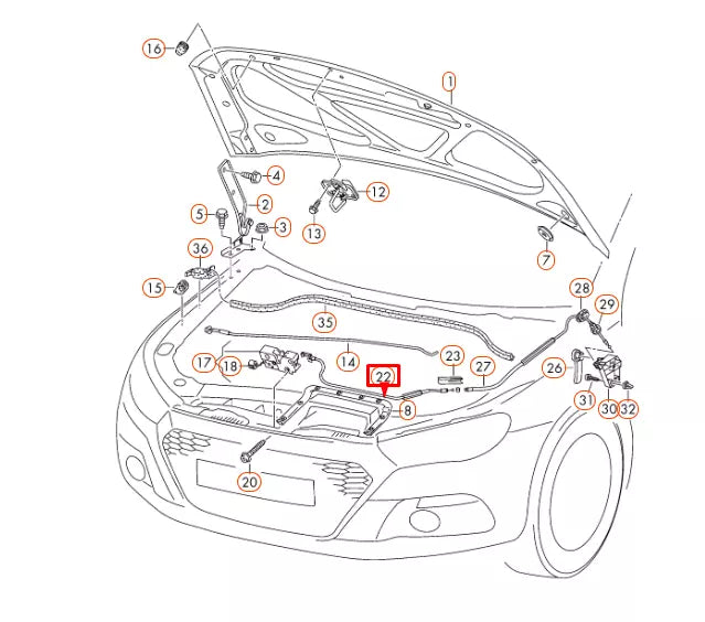 NEW VW SCIROCCO 137 FRONT BONNET RELEASE LID LOCK CABLE RHD 1K8823531E ORIGINAL