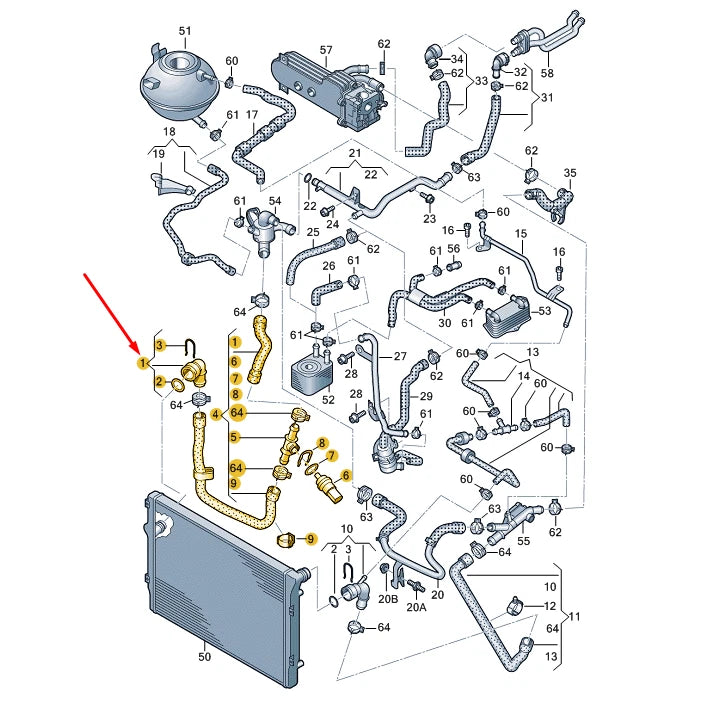 NEW AUDI A3 8P RADIATOR COOLANT HOSE 1K0122051HE ORIGINAL