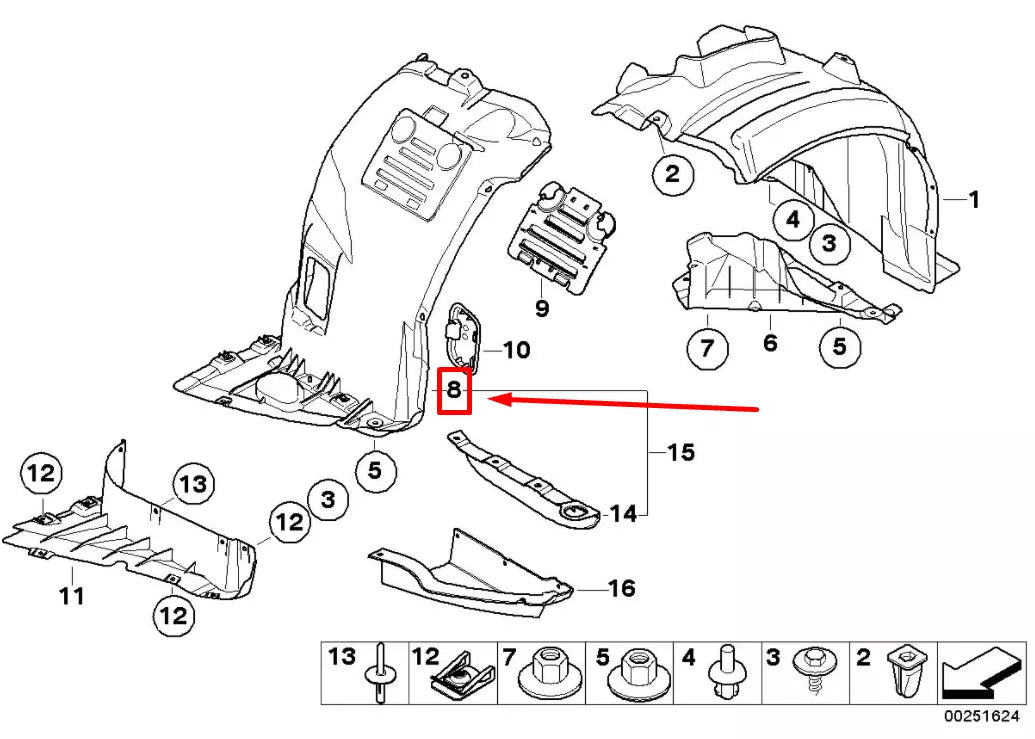 NEW BMW 3 TOURING E91 FRONT LEFT INNER FENDER 7172499 51717172499 ORIGINAL