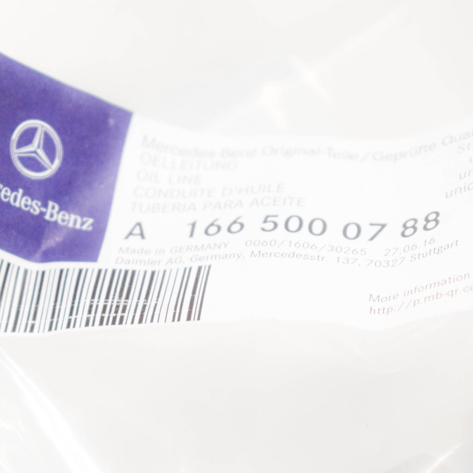 NEW MERCEDES BENZ ML W166 AMG OIL LINE PIPE LEFT A1665000788 ORIGINAL