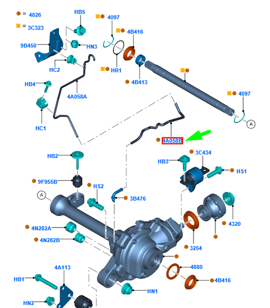 new ford ranger t6 front axle hose jb3g-3n226-cc 2400787 original
