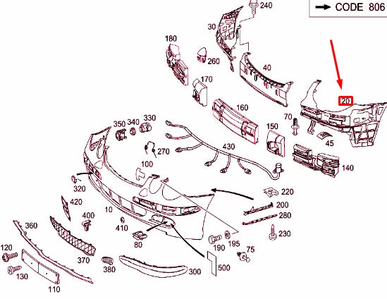 NEW MERCEDES-BENZ E W211 FRONT BUMPER LEFT INSIDE FRAME A2118800552 ORIGINAL