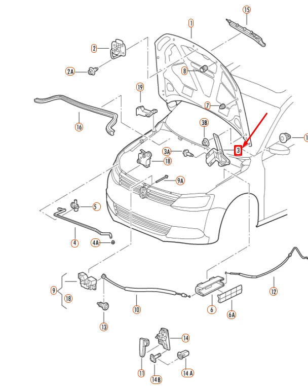 NEW VOLKSWAGEN JETTA A6 ENGINE HOOD LID RIGHT HINGE 5C6823302A ORIGINAL