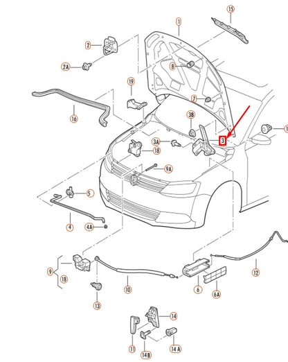 NEW VOLKSWAGEN JETTA A6 ENGINE HOOD LID RIGHT HINGE 5C6823302A ORIGINAL