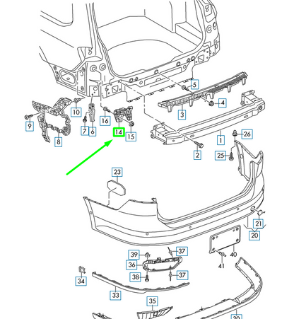 new vw passat b8 3g rear right bumper center guide section 3g9807484a original
