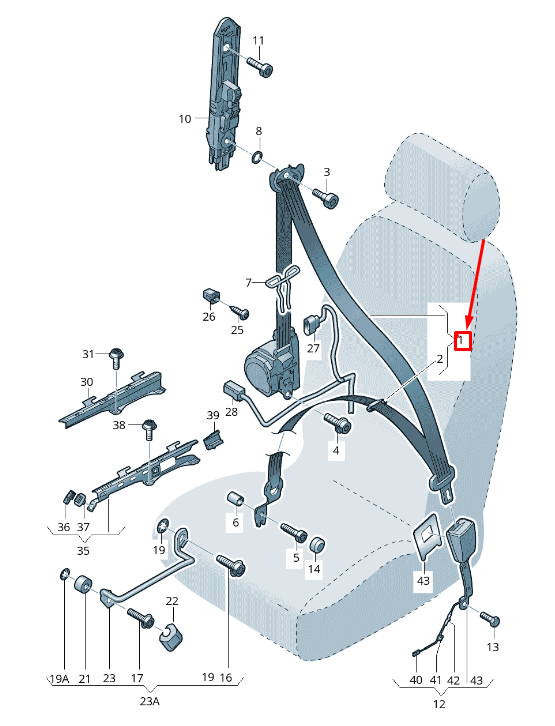 new audi rs3 front right seatbelt 8v5857706jv04 original