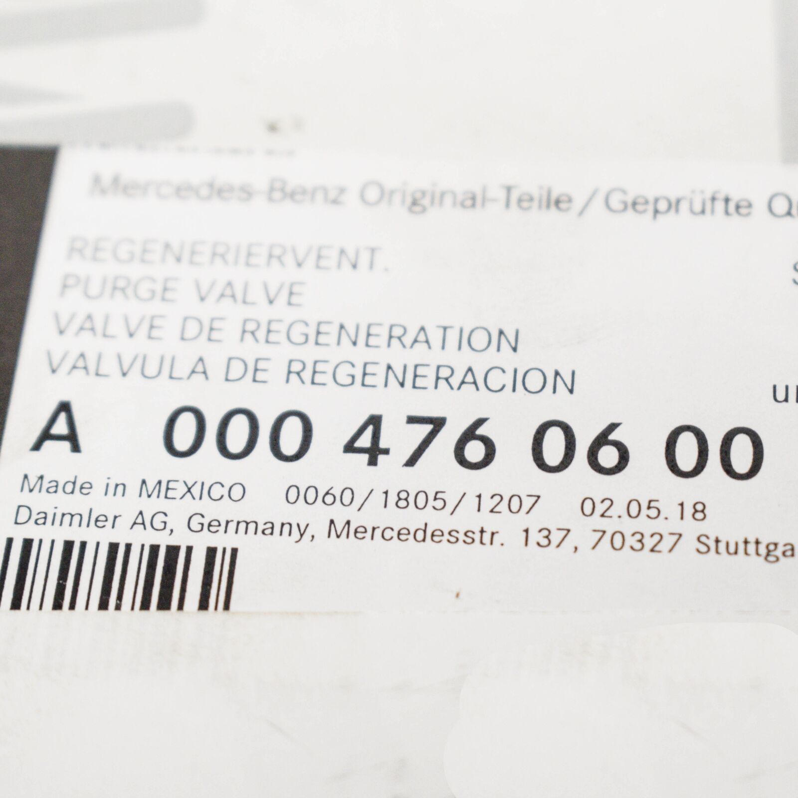 NEW MERCEDES BENZ GLA X156 FUEL PURGE VALVE A0004760600 ORIGINAL