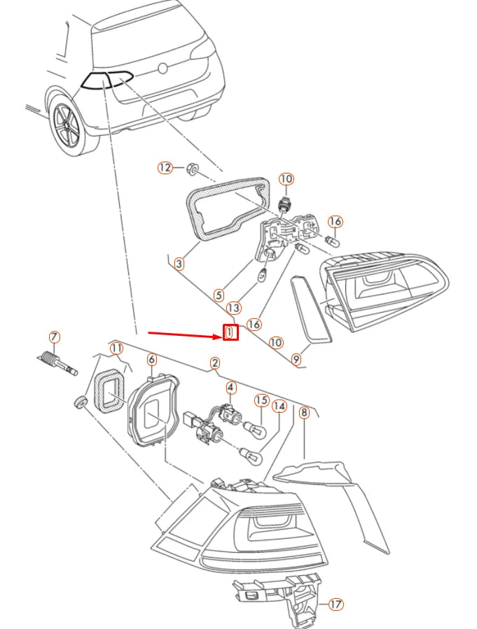 NEW VW GOLF 5G MK7 REAR RIGHT SIDE INNER TAILGATE LIGHT LHD 5G0945094AE ORIGINAL
